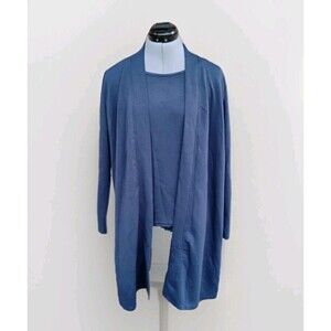 Women's Navy Blue 3/4 Length Soft Stretchy Shirt With Cardigan Size Medium